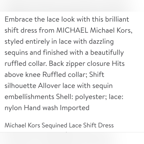 Michael Kors Ruffled collar Shift dress lace with sequin embellishments dress - Picture 4 of 13
